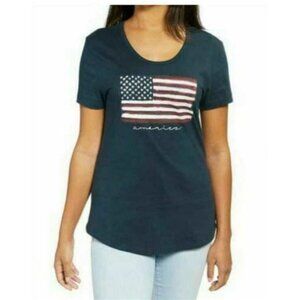 Galt Womens T-Shirt Tee Flag 4th of July Patriotic Americana  (Blue, Medium)